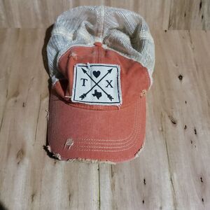 Texas Hat Trucker Cap Snapback Peach Cream Denim Adjustable Strap
